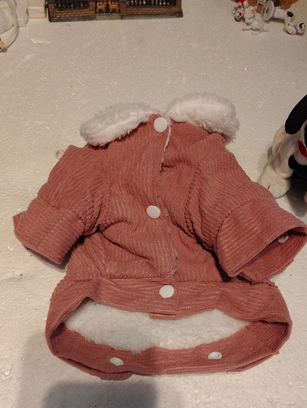 Cozy Dusty Rose Corduroy Pet Jacket with Faux Fur Trim Size Small New